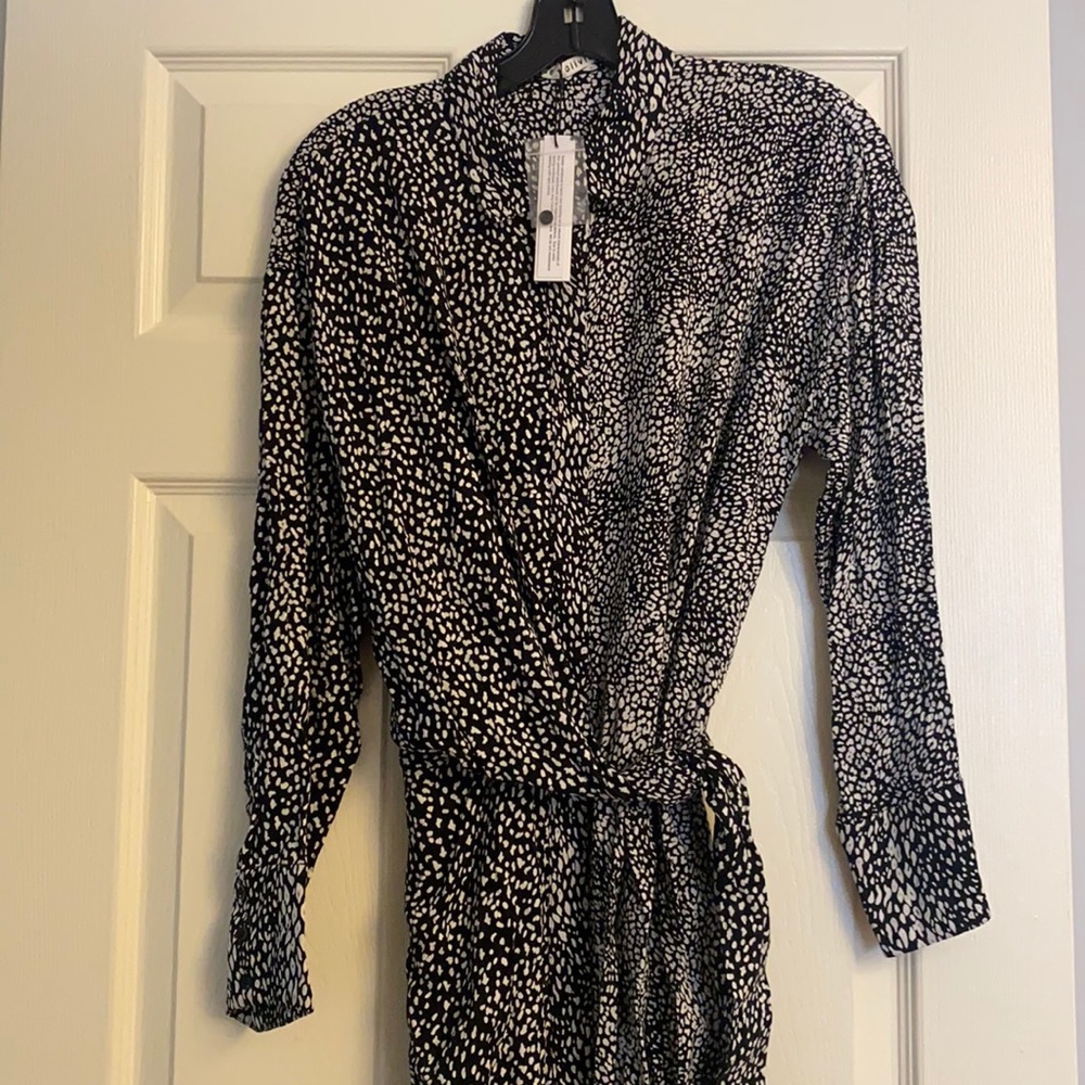 Alice + Olivia Black and White Long Sleeve Wrap Dress